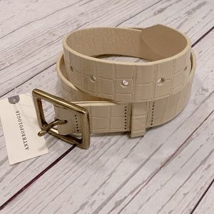 NWT Anthropologie Genuine Leather Belt Creme Extra Small 36 inches